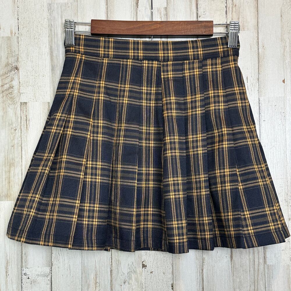 Full Tilt Plaid Pleated Mini Skirt XS Black Yellow Preppy Schoolgirl Academia - Picture 1 of 8